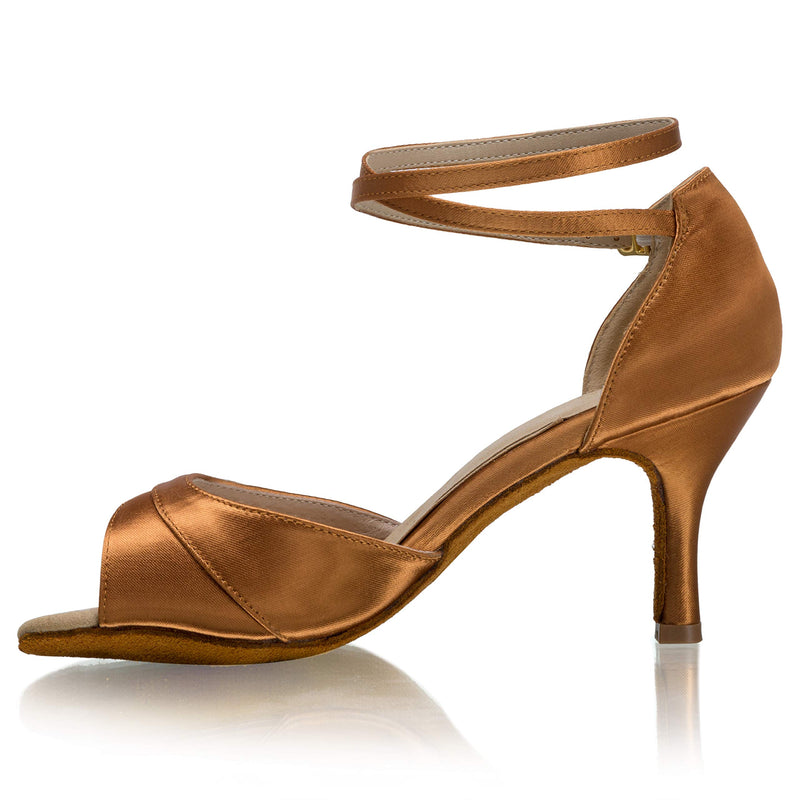 [AUSTRALIA] - JIAJIA 3'' Women's Satin Sandals Mid Heel Latin Salsa Performance Dance Shoes 9.5 Tan 