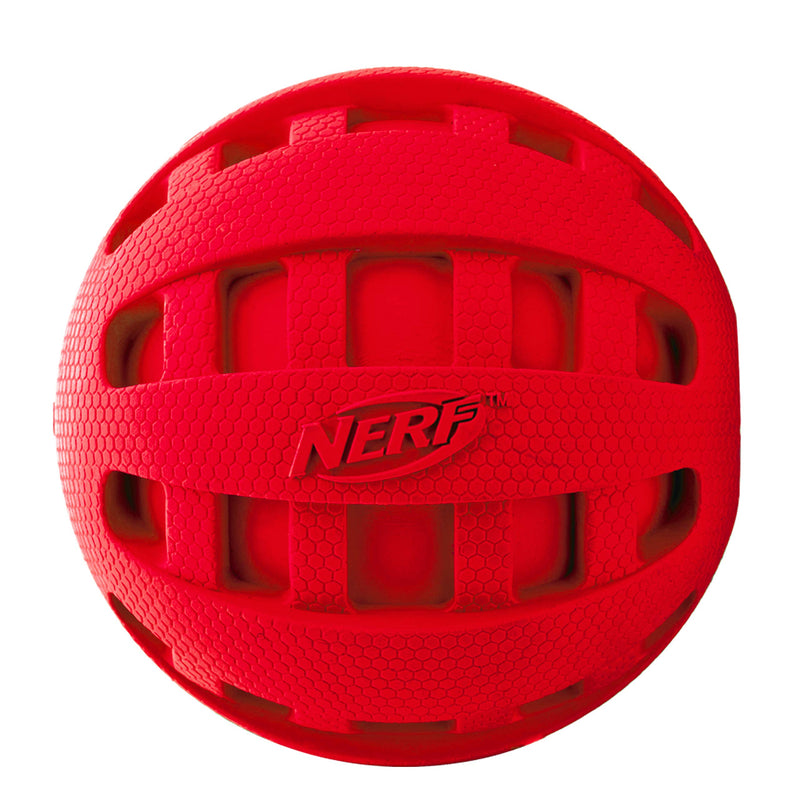 Nerf Dog Checker Ball Dog Toys, Lightweight, Durable and Water Resistant, Non-Toxic, BPA-Free, Assorted Sizes and Colors 4 in Red Checker Squeak - BeesActive Australia