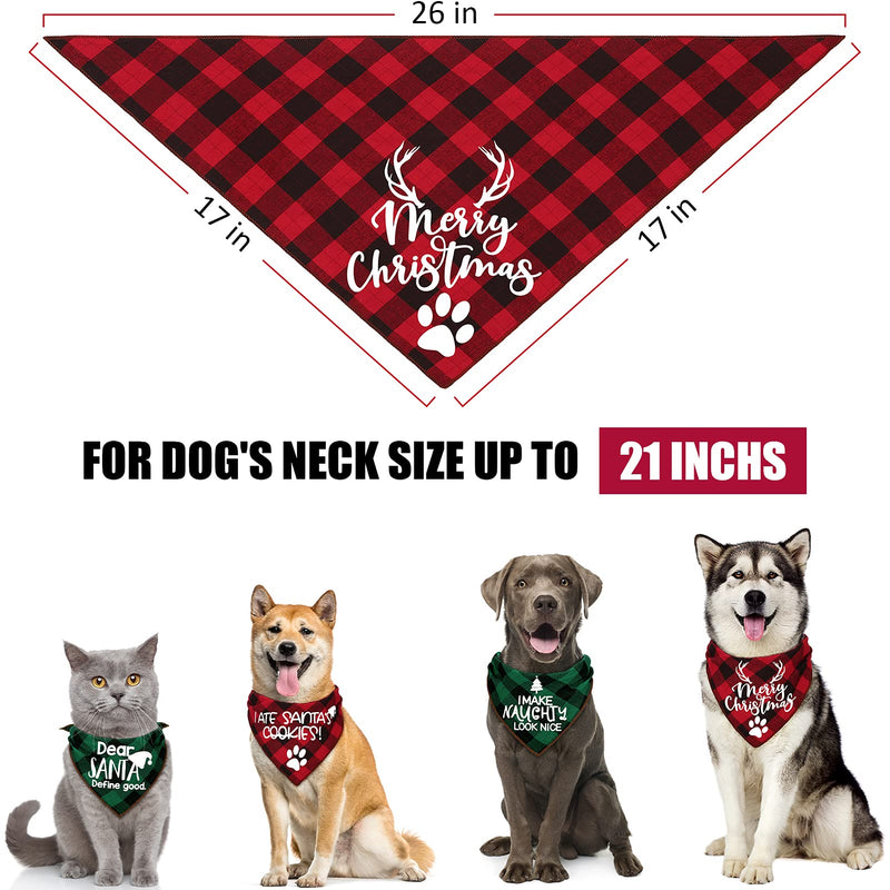 4 Pack Birthday Dog Bandanas - Classic Triangle Merry Christmas Printing Fall Plaid Xmas Pet Scarf Bibs Kerchief Gifts Set - Pet Holiday Accessories Decoration for Small to Large Puppy Dogs Cats - BeesActive Australia