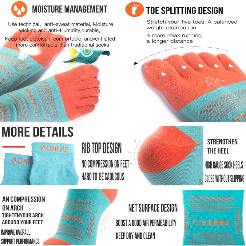 AONIJIE Toe Socks for Men and Women High Performance Athletic Running Toe Socks B# 3 Pairs/Black, Lake Blue, Blue Large - BeesActive Australia