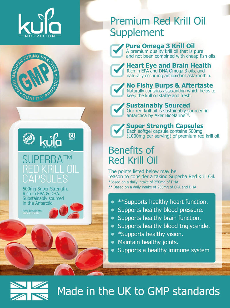 Max Strength Red Krill Oil Capsules - 1000mg per Serving - 60x 500mg Softgels (1 Month Supply) Astaxanthin, EPA, DHA Omega 3 Oil for Heart, Blood Pressure, Vision and Brain Health - Kula Nutrition 60 Tablets - BeesActive Australia