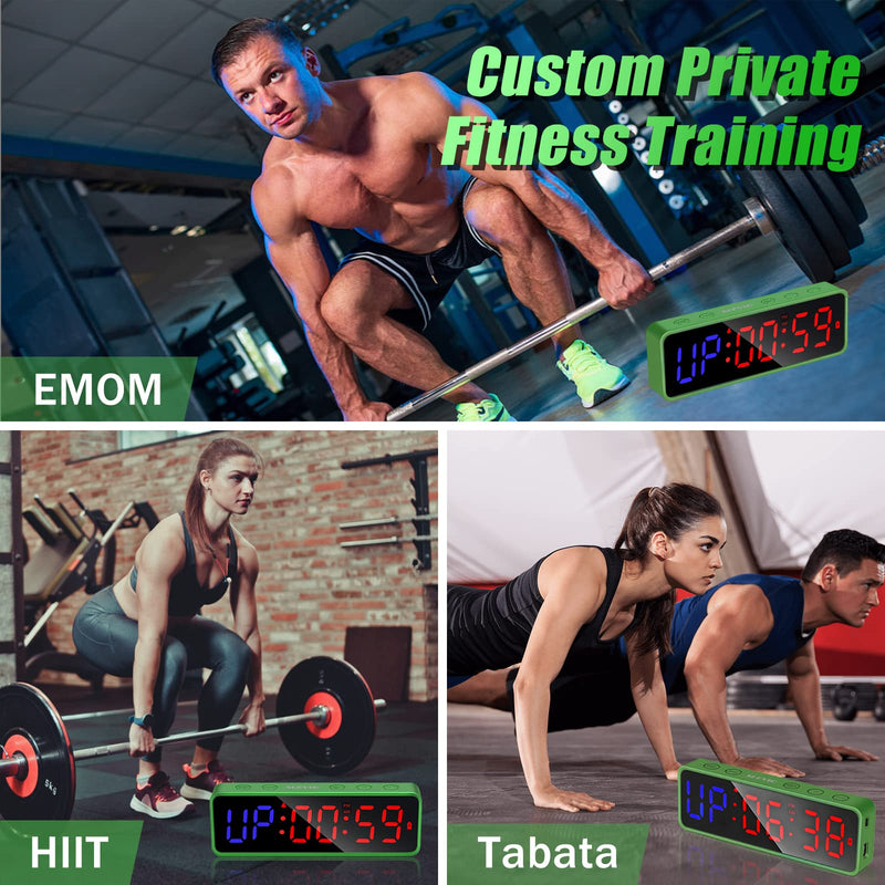 SLEVIO Gym Timer, Interval Countdown Clock with Built-in Powerful Magnet, Home Gym Accessories Portable Workout Timer for Gym Home Garage Schools (Green) - BeesActive Australia