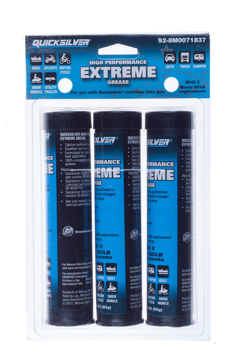 [AUSTRALIA] - Quicksilver 8M0071837 High Performance Extreme Grease/Lubricant with PTFE, 3-Ounce Cartridges, Pack of 3 