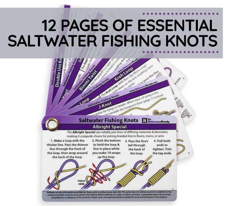 ReferenceReady Saltwater Fishing Knot Cards - Waterproof Pocket Guide to 15 Big Game Fishing Knots | Includes Portable Book of Inshore and Deep Sea Fishing Knots and a Mini Carabiner - BeesActive Australia