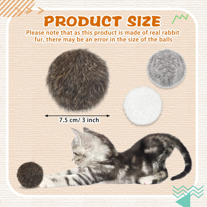 12 Pieces Real Rabbit Fur Pom Pom Cat Toy Fluffy Cat Pom Pom Balls Soft Fuzzy Cat Rattle Balls for Kitty Pets Kitten Chase Quiet Play, 3 Inches in Diameter Gray, Coffee, White - BeesActive Australia