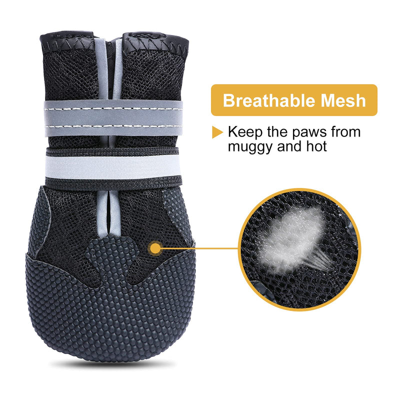 Dimicoo Breathable Mesh Dog Boots Nonslip Soft Rubber Sole Dog Shoes for Daily (Pack of 4) XXL (3.15" width ) Black - BeesActive Australia