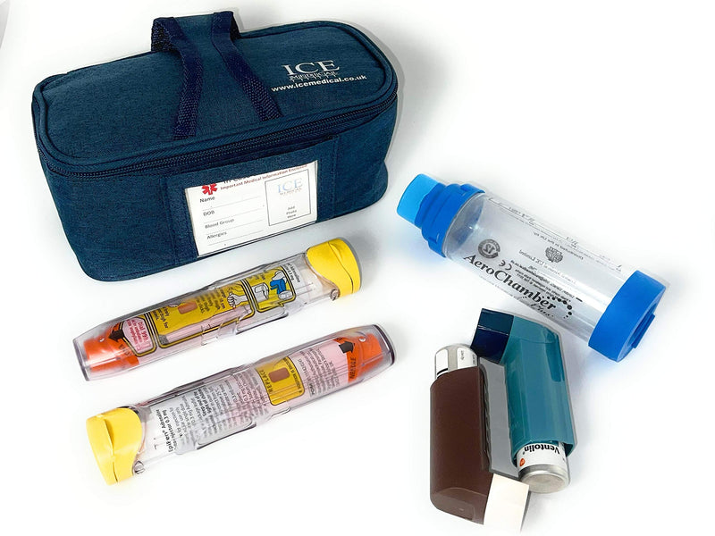 ICE Medical Blue Midi Medication Case/Bag - Allergies, Epipen Syringe, Diabetes, Inhalers, Syringes, Insulin etc - BeesActive Australia