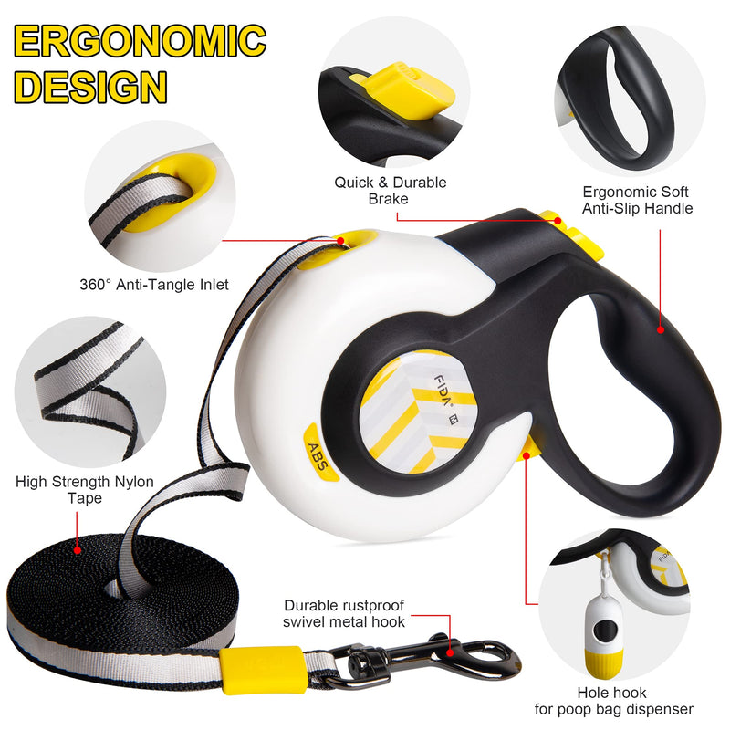 Fida Autobrake Retractable Dog Leash, Advanced Patent Design for Dog Pulling, 16 ft Heavy Duty Pet Walking Leash for Small/Medium/Large/X-Large Breeds, Tangle Free, Grip Medium, 16ft - BeesActive Australia