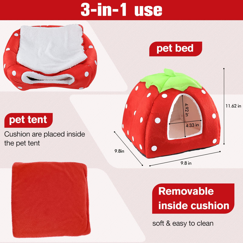 Guinea Pig Bed Rabbit Hideout Warm Fleece Cuddle Cup Washable Winter Sleeping House for Small Pet/Ferret/Chinchilla/Bunny Strawberry Style - BeesActive Australia