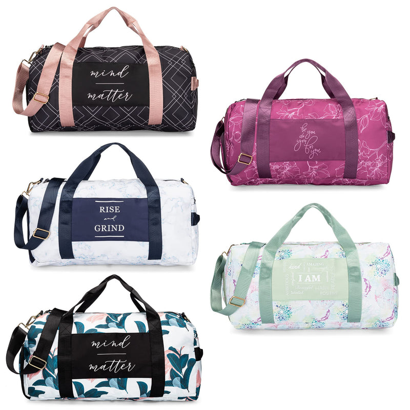 Gym Bag for Women with Shoe Compartment and Wet Pocket | Durable Lightweight Gym Duffle with Motivational Quote and Graphic Designs | Great for Working Out, Travel, and Overnights | Black/Rose - Diamond - BeesActive Australia