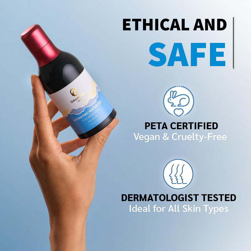 Decollage Hydrating Water Gel Travel Size Moisturizer 1.7 fl oz for Smooth and Glowing Skin with Hyaluronic Acid, Ceramide NP Fragrance Free, Oil Free, PETA Certified Vegan Skincare - BeesActive Australia