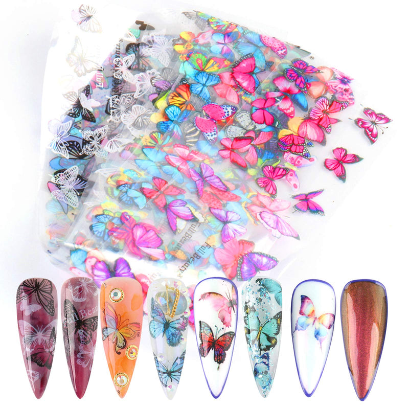 21 Sheet Iridescent Holographic Nail Foil Transfer Sticker with 10pcs Mermaid Foils, 10pcs Butterfly Nail Foils, Fish Nail Wrap Stickers for Kids Girls Teen Women, Nail Polish, Gel Nail, Acrylic Nails Mermaid Foil+Butterfly Foil - BeesActive Australia