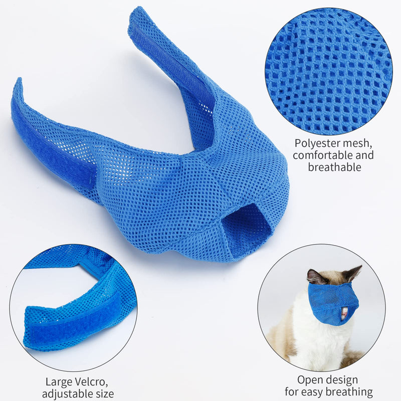 Cat Muzzle Breathable Mesh Cat Mouth Mask Grooming Restraint Bag Anti Bite Anti Meow Prevent Cat from Biting Scratching Chewing S-Blue - BeesActive Australia