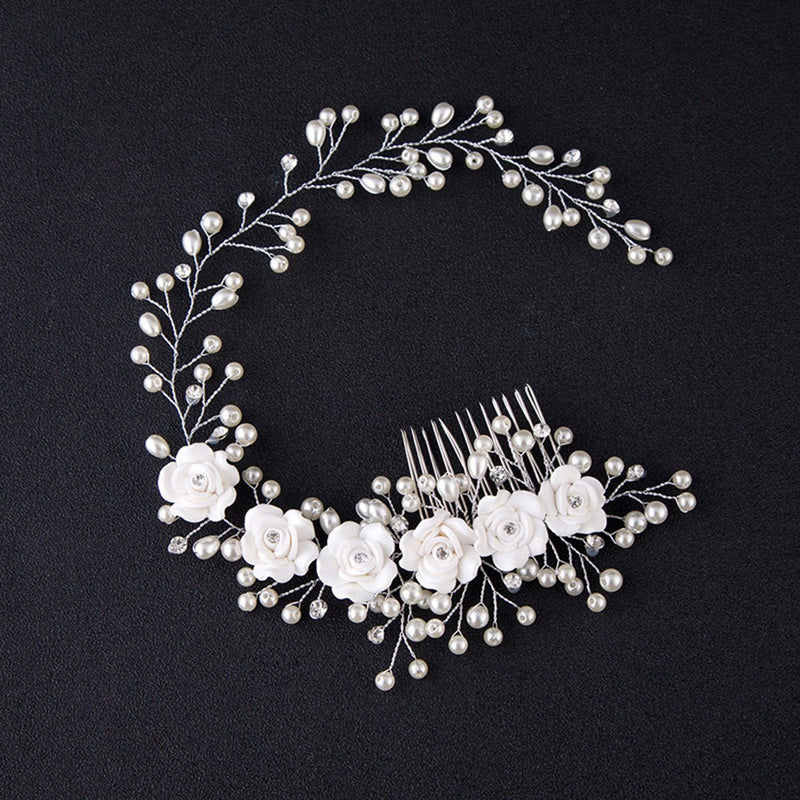 Frcolor bride hair comb,Wedding Hair Vine with Hair Comb and Pearls Flowers Bridal Hair Accessories - BeesActive Australia