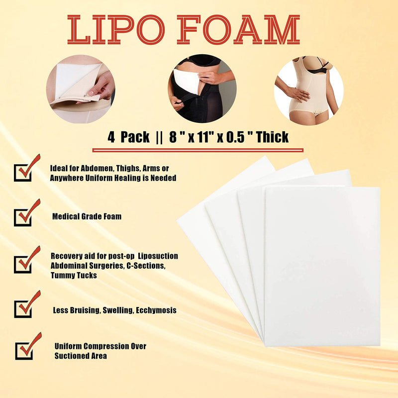4 Pack Lipo Foam Board - Post Surgery Ab Board - Use After Liposuction, C-Section, Tummy Tucks, BBL surgeries - BeesActive Australia