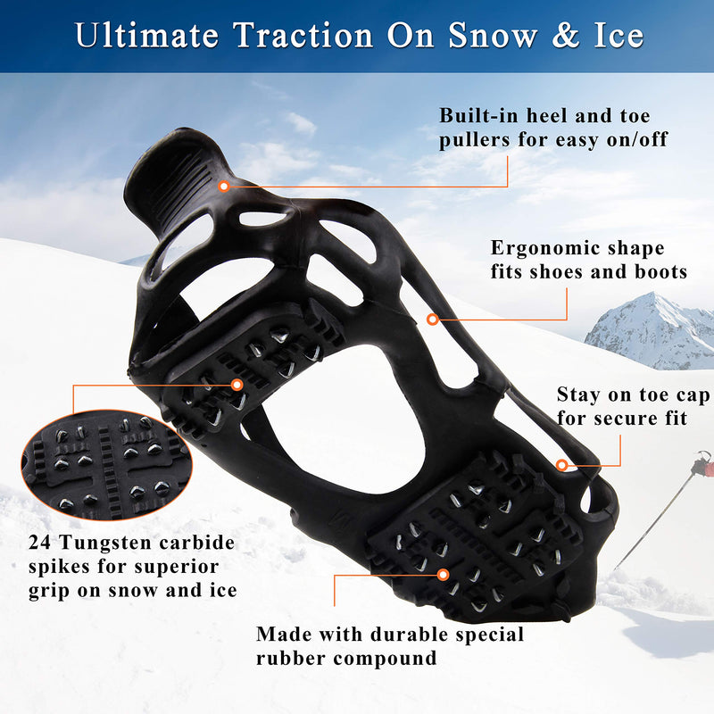 Ice Cleats for Shoes and Boots,Snow Traction Cleats Crampons for Women Men Kids Anti Slip 24 Spikes Shoes Walk Traction Cleats on Snow and Ice With Adjustable Strap Large(7.5-10 men/9-11 women) - BeesActive Australia