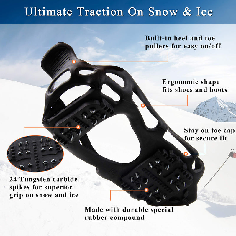SILANON Crampons Ice Cleats for Shoes and Boots,Snow Traction Cleats for Women Men Kids Anti Slip 24 Spikes Shoes Walk Traction Cleats on Snow and Ice with velcro strap Medium(5.5-7 men/7-8.5 women) - BeesActive Australia