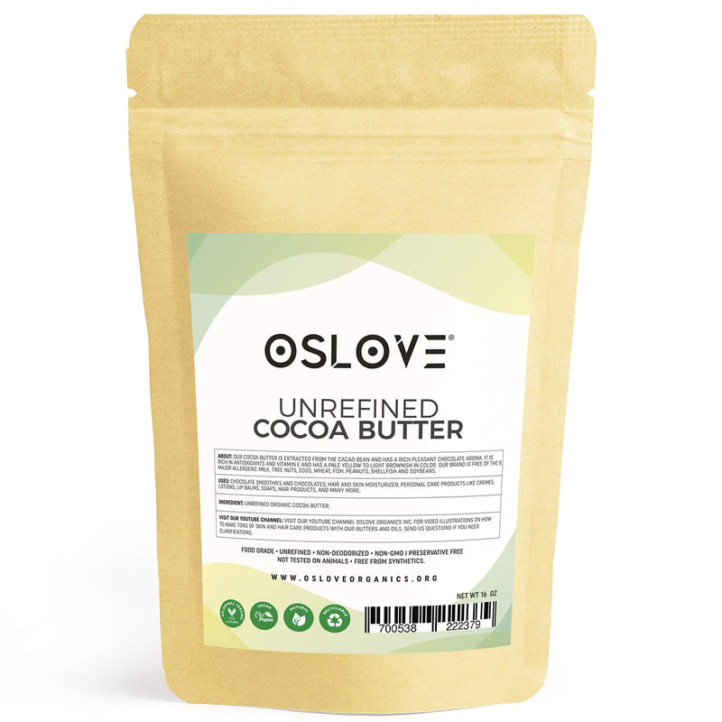 Organic Cocoa Butter FOOD GRADE 1 LB by Oslove Organics - Raw, Non-Deodorized, Unrefined - Best Cocoa Butter for DIY body butter and delicous Home-made Chocolate, Allergen Free - BeesActive Australia