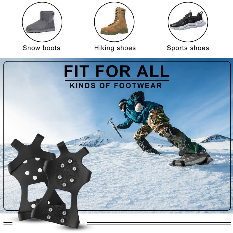 Rhino Valley Ice Cleats Spikes Crampons, 10 Stainless Steel Spikes Ice Grips for Men Women Shoes Boots Anti Slip Ice Grips Silicone Traction Cleats for Hiking Fishing Walking Mountaineering, M/L/XL M（5-8.5） - BeesActive Australia