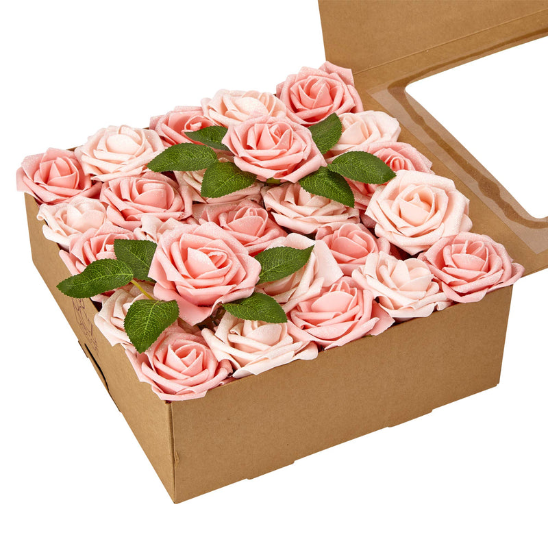 RCZ Décor Shimmer Blush Pink Artificial Flowers | Includes: 50 Roses with Stems and 20 Leaves - BeesActive Australia