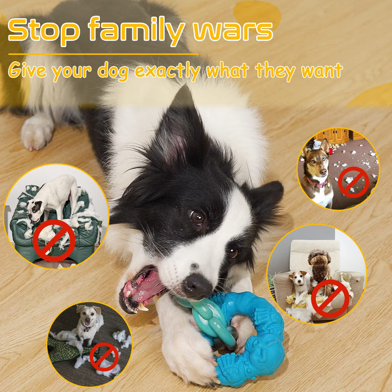 Rmolitty Dog Toys for Aggressive Chewers Large Breed, Indestructible Interactive Tough Dog Chew Toys for Medium Large Dogs, Non-Toxic Natural Rubber & Nylon Durable Teething Double-Ring Chew Toys Green - BeesActive Australia