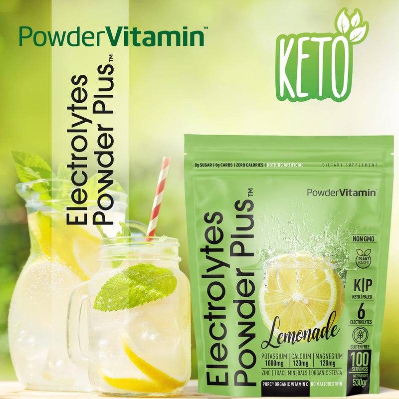 PowderVitamin Electrolytes Powder Plus Keto, Lemonade (100 Servings) 0 Sugar, No Maltodextrin,1000mg Potassium,120mg Calcium,120mg Magnesium,Organic Vitamin C,Zero Calories, Energy Hydration Powder - BeesActive Australia