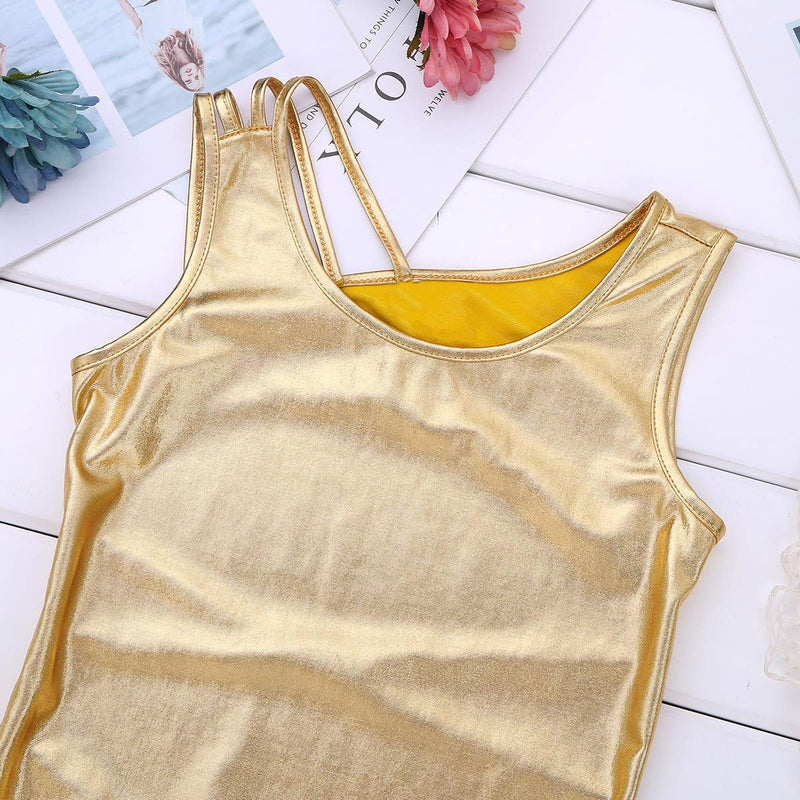 winying Kids Girls Sleeveless Keyhole Cutout Back Ballet Dance Bodysuit Gymnastics Gym Sports Workout Leotard Gold 12-14 - BeesActive Australia