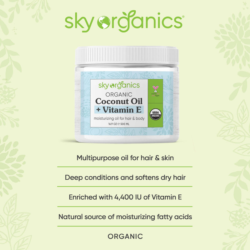 USDA Organic Coconut Oil with Vitamin E (16.9 oz Jar) Pure Vitamin E Infused Coconut Oi - Bio Coconut Oil for Hair and Skin, Coconut Oil Hair Mask 16.9 Fl Oz (Pack of 1) - BeesActive Australia