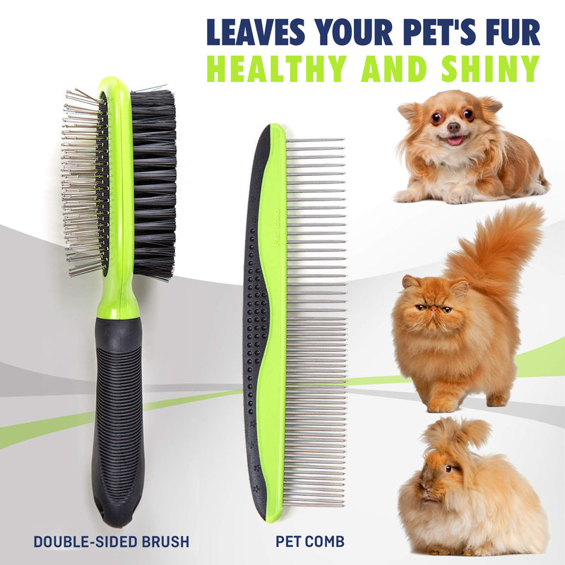 Rexipets Dog & Cat Brush & Comb Pet Grooming Set - Double Side (Small) - Ultimate Deshedding Tool - Lice And Flea Removing - Perfect Groomer's Tools - Strong Grip And Soft Bristles Small - BeesActive Australia