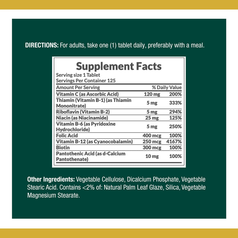 Nature’s Bounty Time Released Vitamin B-Complex with Folic Acid Plus Vitamin C Supplement, Aids Metabolism and Antioxidant Support, 125 (3-Pack, 375 Total) Tablets - BeesActive Australia