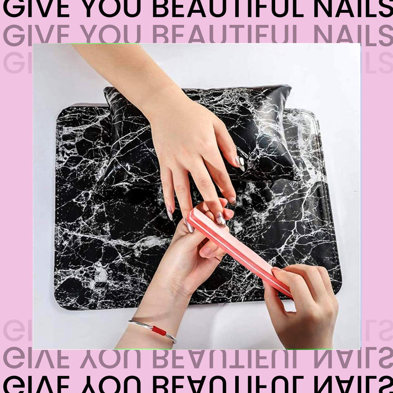 ONNPNN Nail Art Hand Pillow Arm Wrist Rest Holder Pad, Marble Pattern PU Leather Nail Cushion Foldable Table Mat, Professional Trainer Practice Nails Salon Tool for Manicure Care Accessories, White - BeesActive Australia