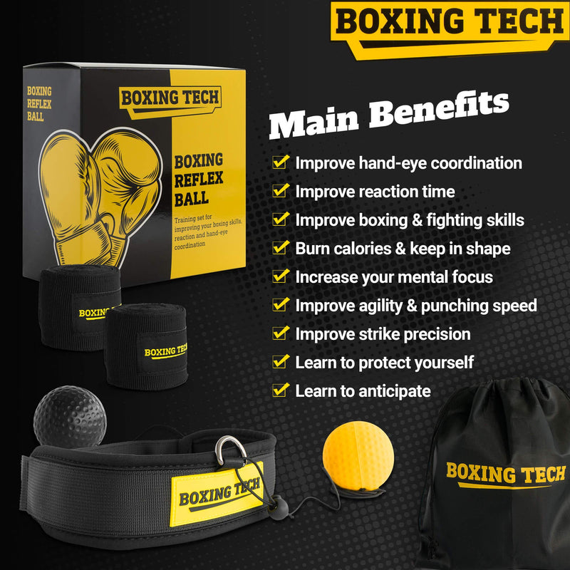 [AUSTRALIA] - Boxing Reflex Ball Headband Set - Punching Ball on String Adjustable Two Difficulty Level for Training Box Fight MMA Equipment Hand Eye Coordination Speed Reaction with Hand Wraps for Kids and Adults 