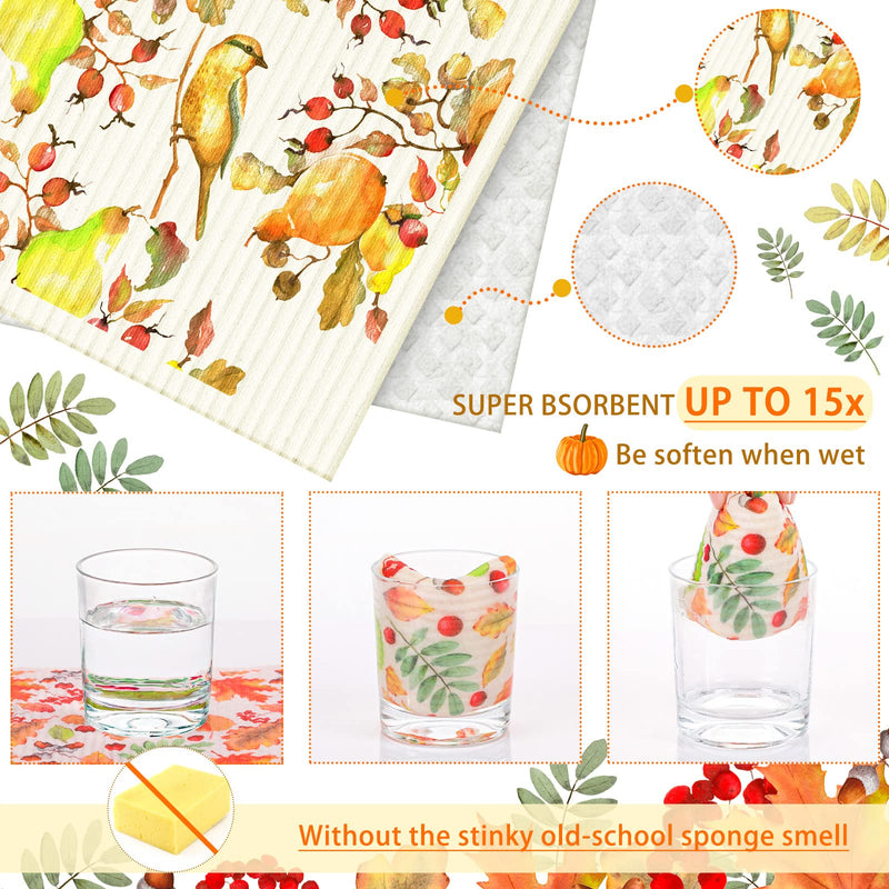6 Pcs Swedish Kitchen Dish Cloths Kitchen Towels Reusable Sponge Cleaning Cloths Wipes Absorbent Dish Cloth Quick Drying Washable Decorative Tea Towels No Odor Bar Hand Towel (Yellow Leaves) Yellow Leaves - BeesActive Australia