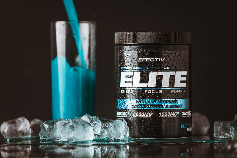 Efectiv Elite Premium Pre Workout Intensifier - Enhanced Energy - Helps Focus - Provides Pumps - with Amentopump, Cocoabuterol and GBBGO - 420grams (Blue Razz Slush) Blue Razz Slush - BeesActive Australia