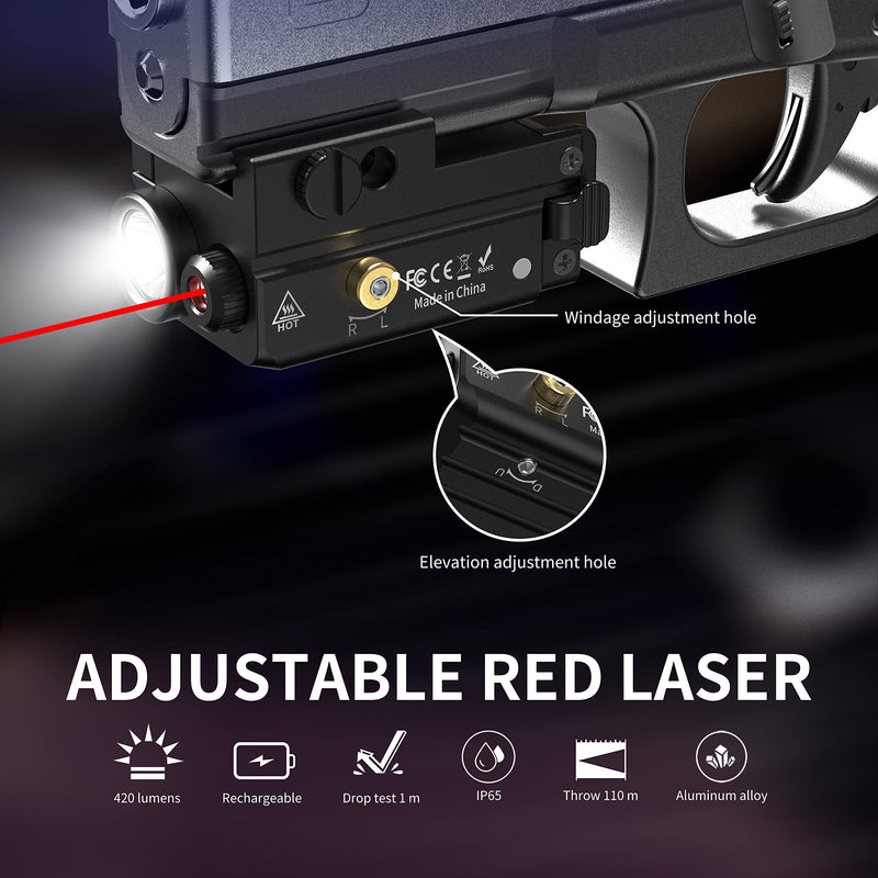 CRONHAWK 420Lumens Gun Light Laser Sight Rail Mounted Weapon Flashlight and Laser Light Combo for Shotgun, Pistol and Handgun with Picatinny Rail and GL Rails - Gun Accessories red - BeesActive Australia