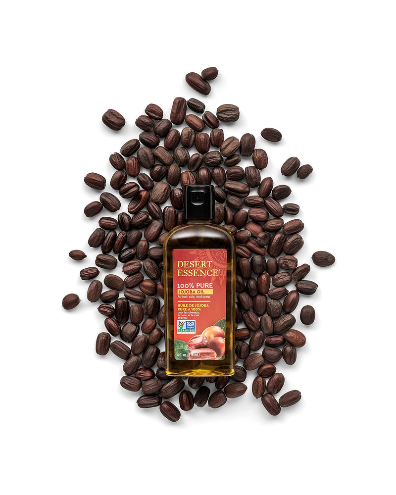 Desert Essence 100% Pure Jojoba Oil - 4 Fl Oz - Pack of 2 - Haircare & Skincare Essential Oil - All Skin Types - No Oily Residue - May Help Prevent Flakiness - Makeup Remover - Aftershave Moisturizer 4 Fl Oz (Pack of 2) - BeesActive Australia