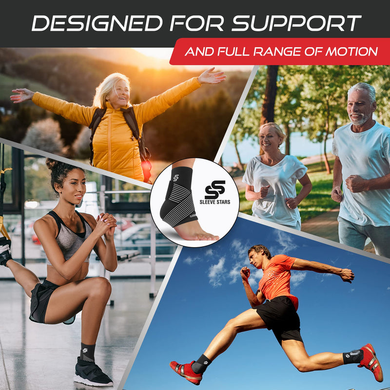 Sleeve Stars Ankle Brace for Women & Men, Plantar Fasciitis Relief & Ankle Compression Sleeve, Foot Brace w/Ankle Support Strap, Heel Protector Wrap for Pain, Tendonitis & Sprain (Single/Black) One Size Black 1 - BeesActive Australia