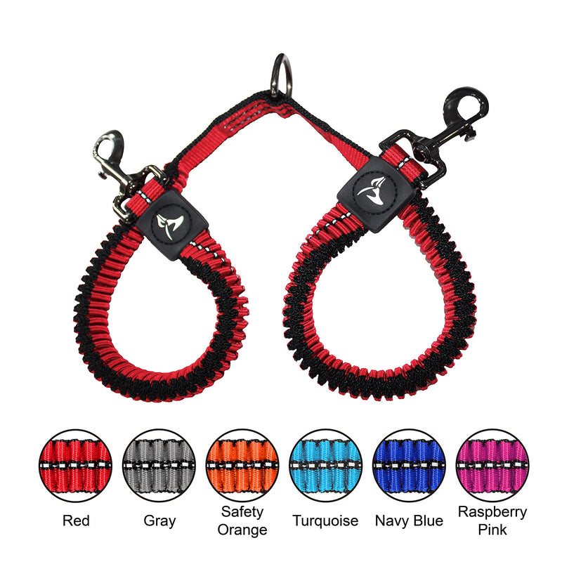 Kruz Double Dog Coupler - KZVX2- Tangle Free Dog Walking and Training Dual Extension Coupler - Comfortable, Shock Absorbing - Reflective Bungee Coupler for Two Dogs Gray Medium: 3/4" x 17" - BeesActive Australia