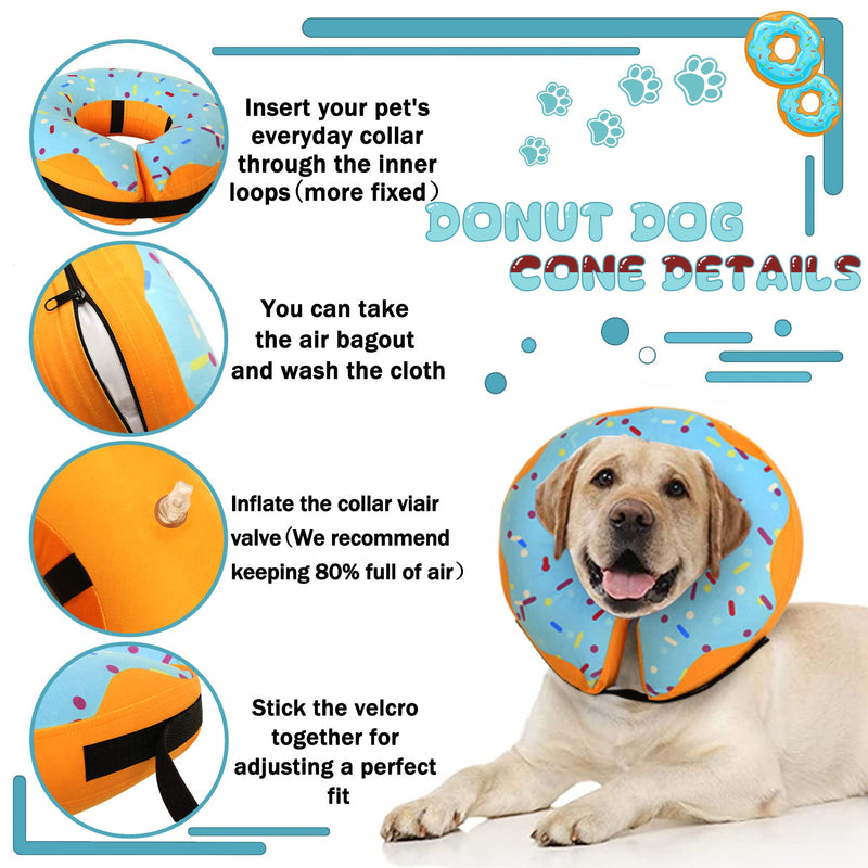 Recovery Donut Collar for Dogs & Cats,Protective Inflatable Dog Cone Collar for Large Medium Small,Dog Cone Alternative After Surgery,Adjustable Soft Dog Cone L(Neck 13"-19") Blue donut - BeesActive Australia