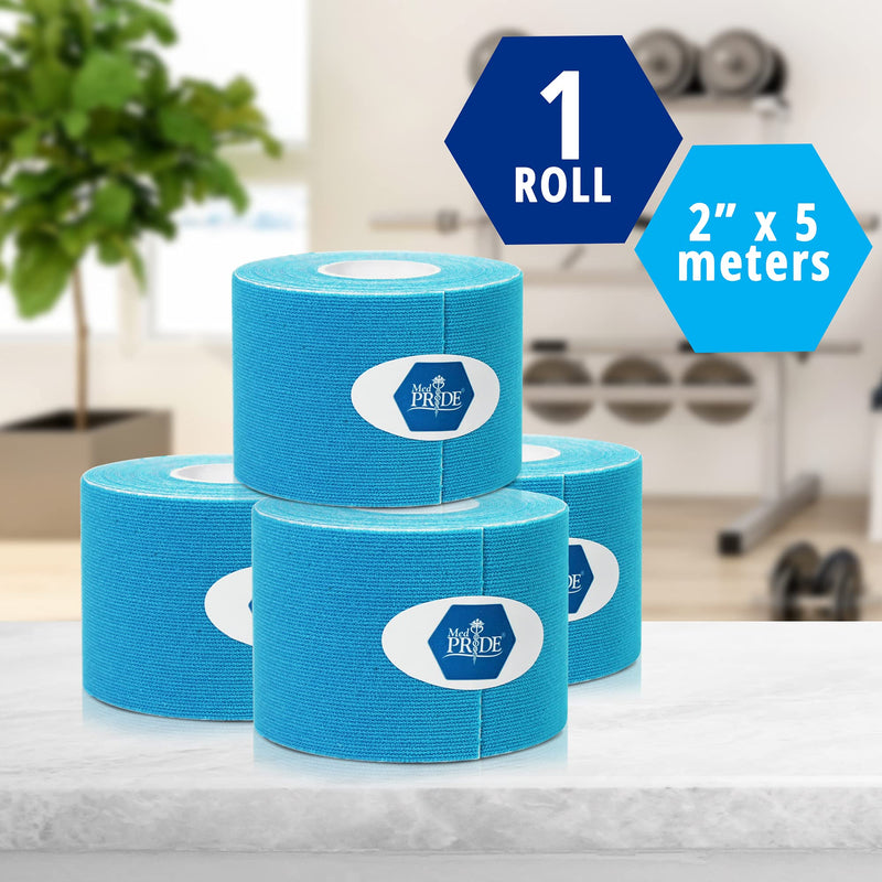 Medpride Kinesiology Tape - Latex-Free Athletic Tape for Pain Relief, Injured Muscle Support- Therapeutic Sports Tape Stabilizes Knee, Muscle & Joints- 1 Uncut Tape Roll [2” x 16.4 Feet] Blue - BeesActive Australia