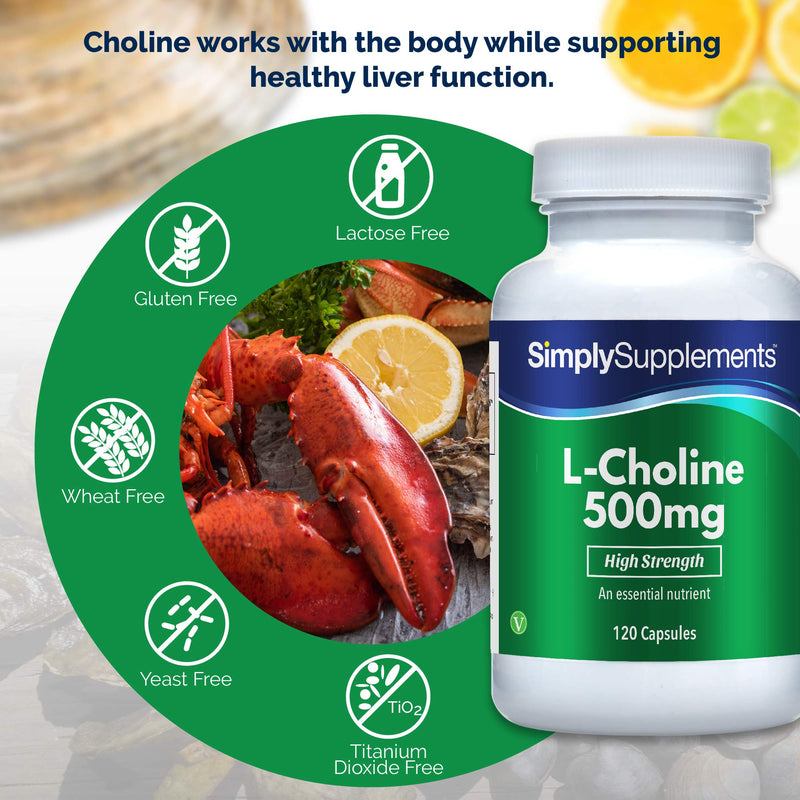 Choline Bitartrate Capsules | Super Strength 500mg Formula Supplement | 120 Capsules = 2 Month Supply | Vegan & Vegetarian Safe - BeesActive Australia