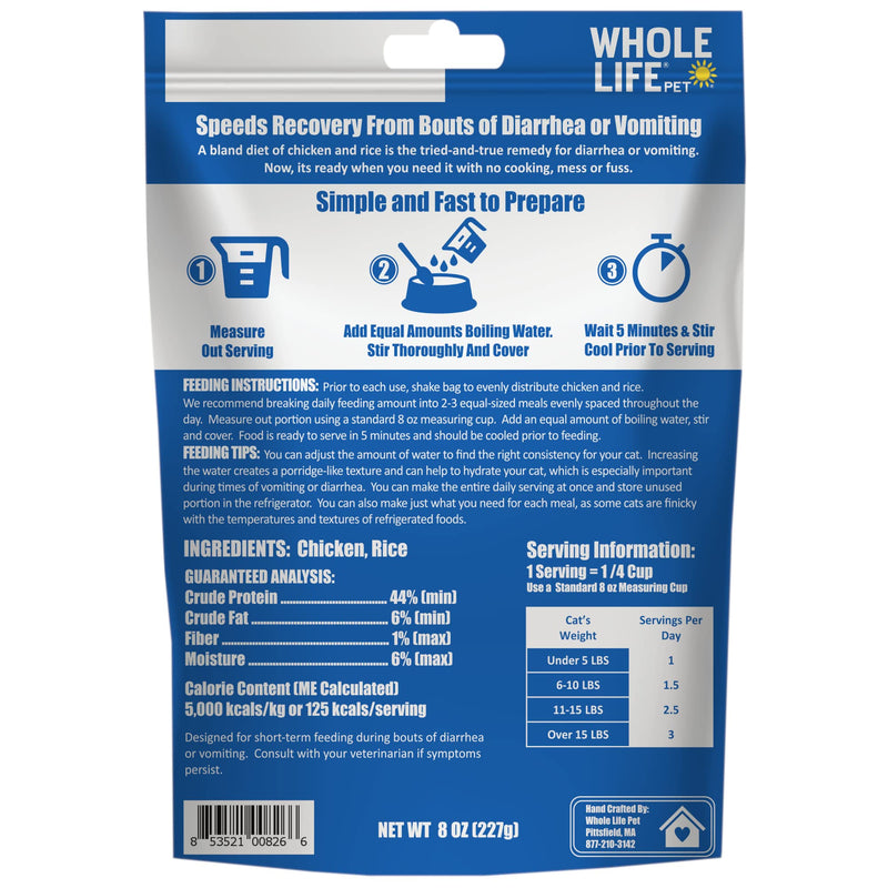 Whole Life Pet Recover. Bland Diet for Cats. Vomiting, Stomach Distress or Diarrhea Relief. Chicken and Rice. Ready in Minutes - Just Add Water - BeesActive Australia