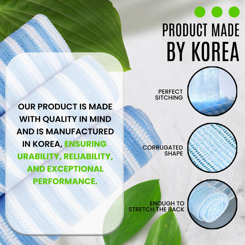 Exfoliating Back Scrubber Bath Wash Cloths - 35.5 x 11 inches Pack of 3 - Pink(Soft),Blue(Medium), Green(Frim) - Elastic, Durable and Gentle Body Scrub Cloth for Effective Cleaning - Korea Made 3 Colors (Light Blue, Natural Green, Elegant Pink) - BeesActive Australia