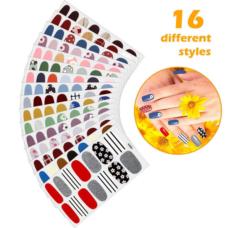 224 Pieces 16 Sheets Full Nail Wraps Nail Polish Stripes Nail Art Polish Stickers Self-Adhesive Nail Art Decals with Nail File Manicure Kit for Women Girls DIY Nail Art (Fresh Floral Series) Fresh Floral Series - BeesActive Australia