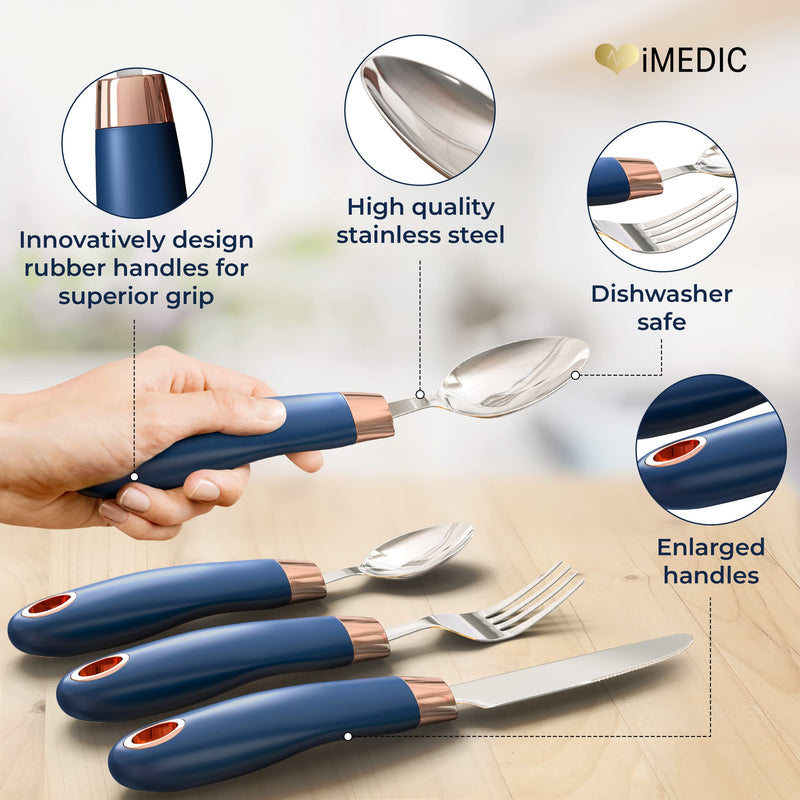 iMedic Designer Easy Grip Cutlery for Adults - 1 Set of Utensils for the Elderly with Adaptive Needs - Eating Utensils for Disabled People and with Parkinson's - Non-weighted Utensils for Hand Tremors Single - BeesActive Australia