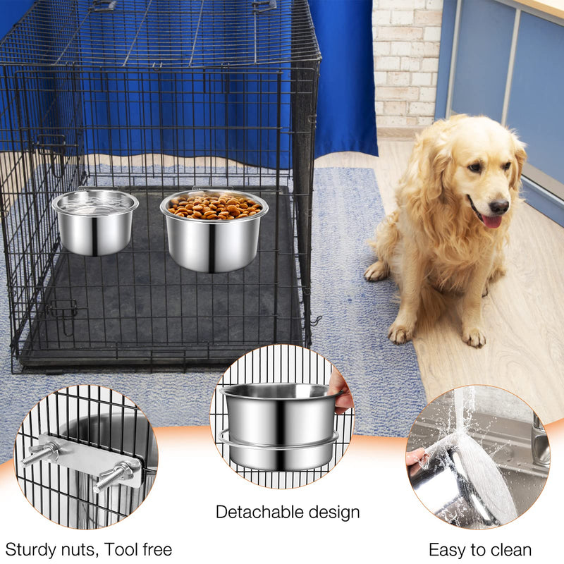 Dog Food & Water Bowl, ShineMe 2 Pack Stainless Steel Hanging Pet Bowl for Dogs and Cats, Non-Slip Metal Feeder for Medium and Large Pets in Cage Crate Kennel (7.1*3.5” & 5.5*3.2”) - BeesActive Australia