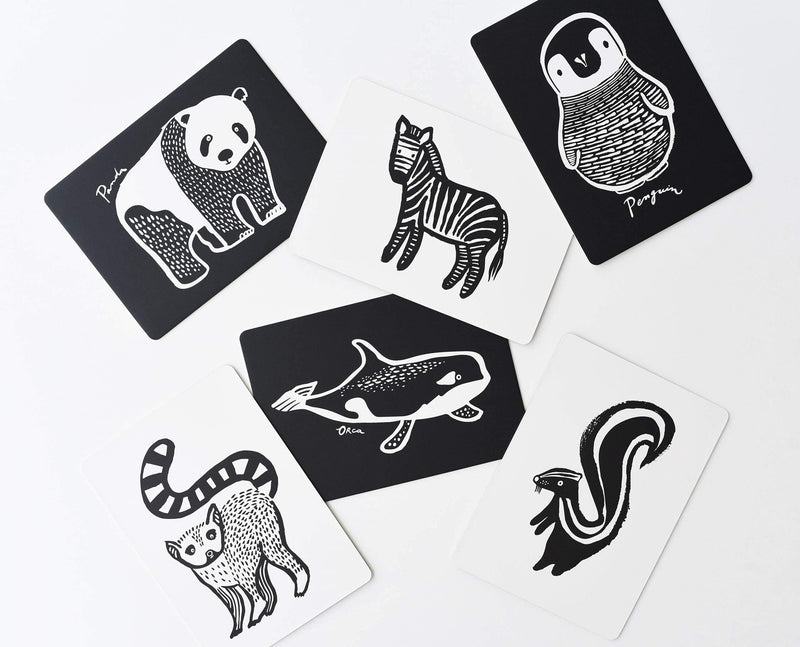 Wee Gallery Black and White Art Flash Cards for Babies, High Contrast Educational Animal Picture Cards, Baby Visual Stimulation, Brain and Memory Development in Infants and Toddlers - B&W Animals Black and White Collection - BeesActive Australia