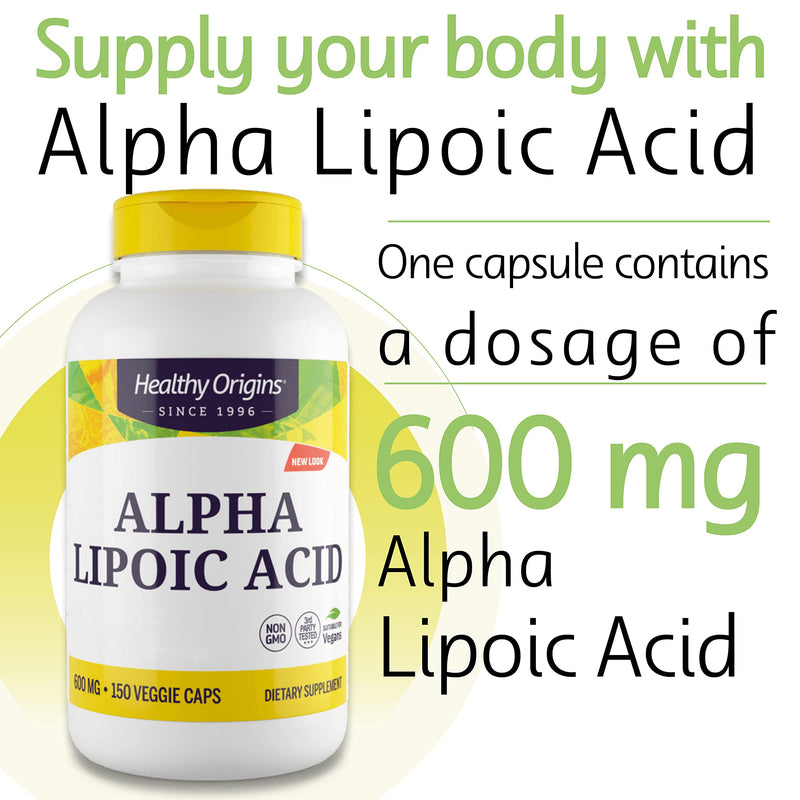 Healthy Origins, Alpha Lipoic Acid, 600 mg, 2-Day-Strength, 150 Capsules, Laboratory Tested, High Strength, Gluten Free, SOYA Free, Non-GMO - BeesActive Australia