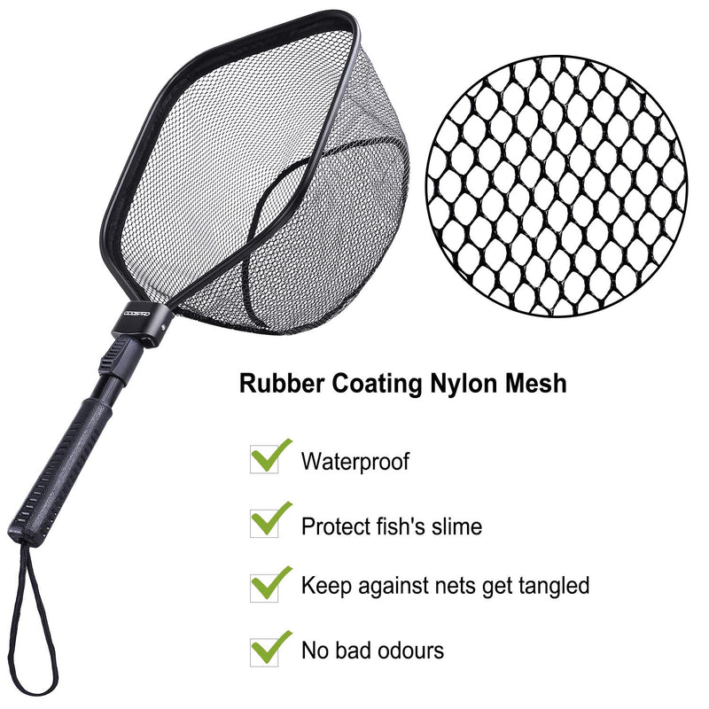 [AUSTRALIA] - ODDSPRO Fly Fishing Landing Net, Bass Trout Net, Catch and Release Ruber Coating Net - Foldable Fishing Nets Freshwater 