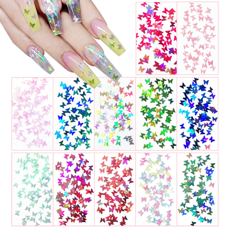 3D Holographic Butterfly Nail Glitter, UVANKAUP 24 Colors Butterfly Glitter Nail Sequins Laser Butterfly Nail Art Glitter Stickers Decals Acrylic for Nail Art Decoration & DIY Crafting - BeesActive Australia